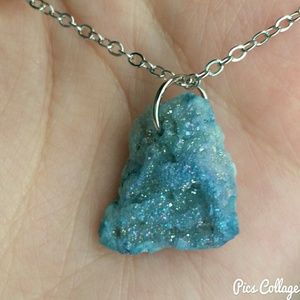 HP!* Light Blue Raw Druzy Crystal Necklace